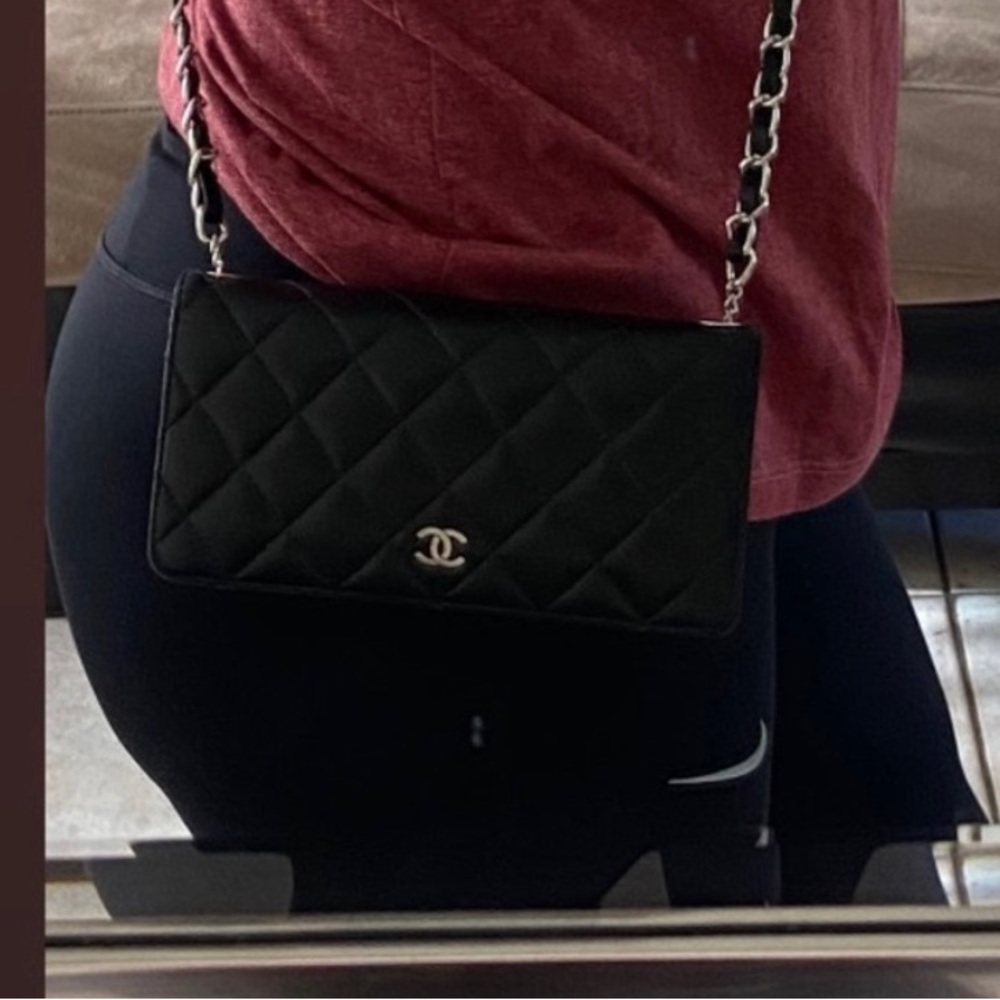 🖤⛓Chanel Matelasse Wallet Chain Quilted Crossbody CC Logo Black - Picture 8 of 10